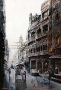 K Mehmood, 24 x 36 Inch, Acrylic and Charcoal on Canvas, Cityscape Painting, AC-KHM-003
